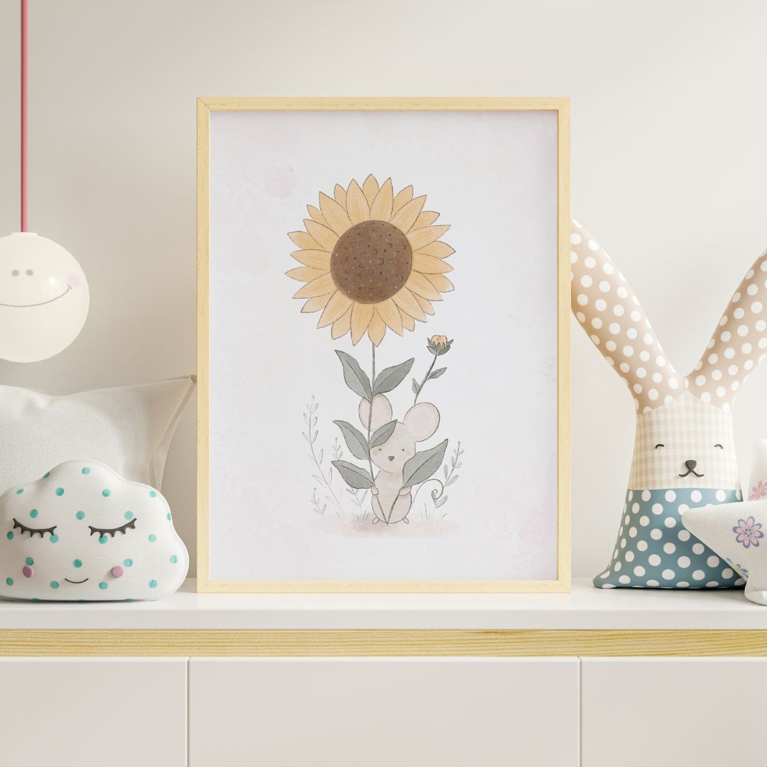 Sunflower & Mouse Nursery Print